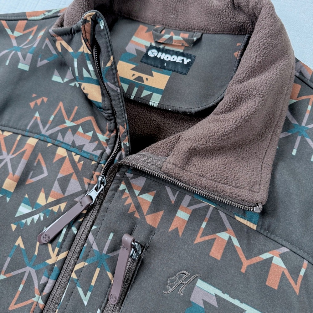 Hooey Mens Aztec Print Softshell Vest Large Brown Western Fleece‎ Lined Cowboy